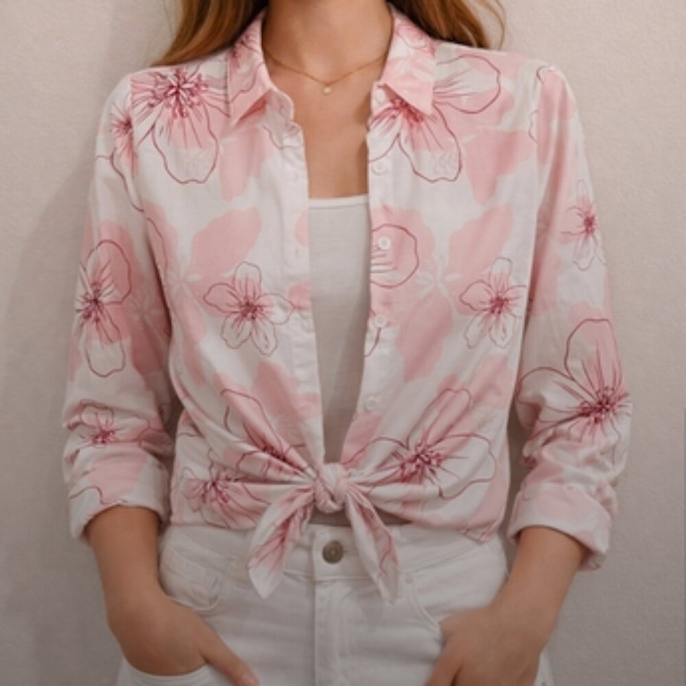 Pink Floral Button-Up Blouse – SMALL - NWOT